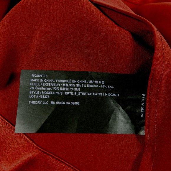 Theory Ertil Cross Front Halter Top Size P Stretch Satin SILK Red Dahlia NEW - Picture 9 of 12